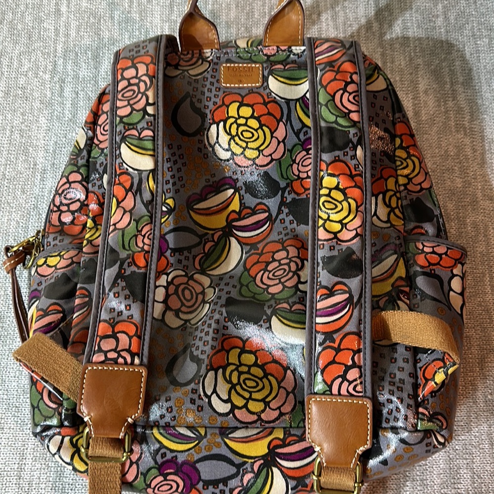 Fossil Multicolor Floral Canvas Backpack with Brown Trim - Picture 8 of 12